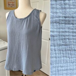 Purnell Santa Barbara Workwear Organic Brushed Cotton Blue Sleeveless Top